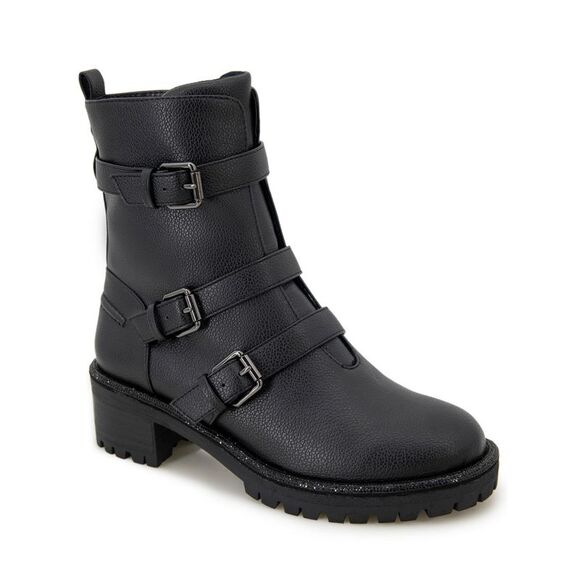 REACTION KENNETH COLE Shoes - REACTION KENNETH COLE Womens Black Pull Tab Tate Round Toe Block Heel Moto 8 M